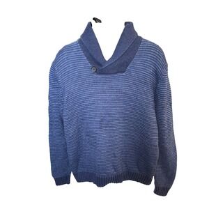 Gap Men's Blue Striped Shawl Collar Sweater Size L Grandpacore